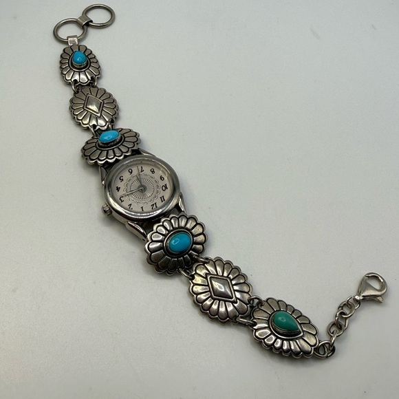 Southwest Traditions Sterling Silver Turquoise Concho Watch Bracelet 8” main image 4